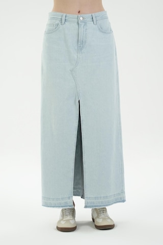 Açık Mavi Yırtmaç Detaylı Maxi Jean Etek C 4532-038 Açık Mavi