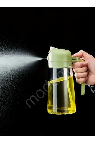 2'li Çift Fonksiyonlu Cam Yağdanlık 550ml Kulplu Zeytinyağı Sıvıyağ Şişesi Airfryer Sprey Yağlık