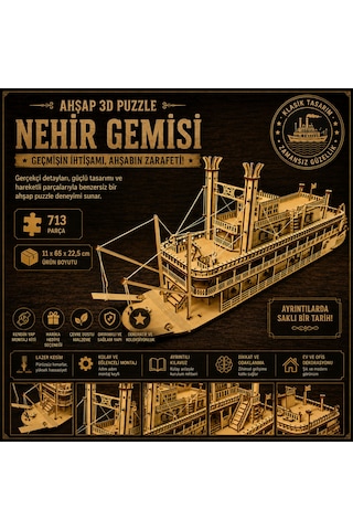 Nehir Gemisi Ahşap Maket Seti Dıy 3d Puzzle Mississippi Buharlı Gemi Koleksiyoner Modeli 713 Parça