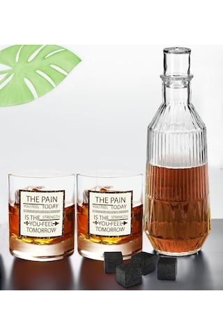 Bk Gift Dtf Motto Tasarımlı İkili Viski Kadehi, Viski Taşı Ve Karaf Seti-7, Arkadaşa Hediye, Sevgiliye Hediye Kobitmeyencom30463 Bk Gift