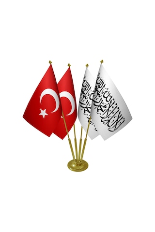 Masa Üstü Afganistan Bayrağı Türk Bayrağı Dörtlü Pirinç Direk Mas