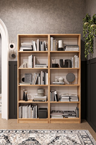 Asra Trend 2 Modüllü Kitaplık K-003 %100 MDF 10 Bölmeli Modern Ofis Çalışma Masası Yanı Rafı Safir Meşe