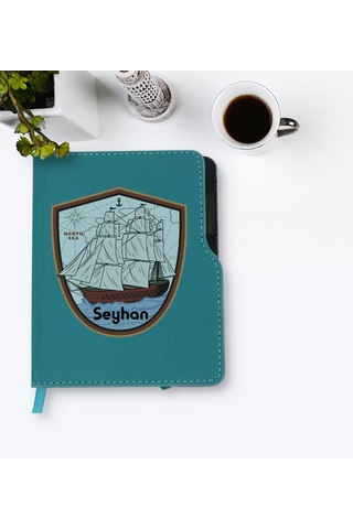 Kişiye Özel Gemi Tasarımlı Turkuaz Termo Deri Defter-3