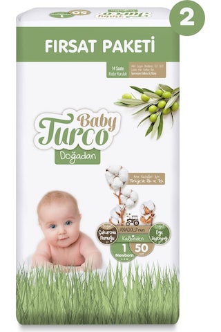 Baby Turco Doğadan Ekonomik Fırsat Paketi Bebek Bezi 1 Numara 100 Adet 2'li