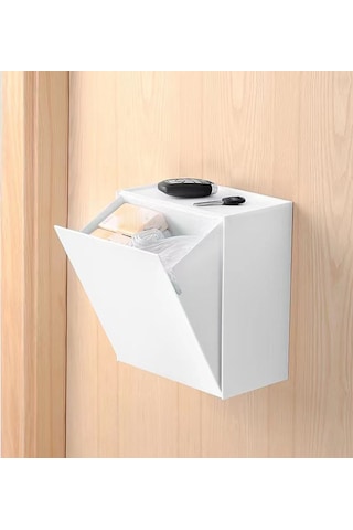 Hangfox Duvar Takımlı Açılır Kapaçlı Depolama Kutusu - Büyük Kapasite, Çok Amaçlı, Deliksiz Kurulum - Tuvalet Bezi, Q-tip, Floss İçin Beyaz Plastik Organizer Diğer