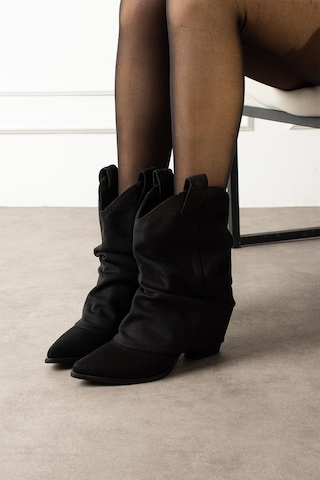 Shoetek Livinya Kadın Kovboy Bot Körüklü Siyah Süet Siyah