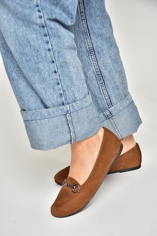 Fox Shoes R667001402 Taba Hakiki Deri Süet Kadın Babet Taba