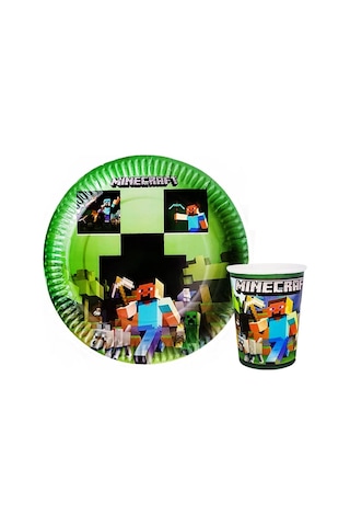 Minecraft 8 Adet Tabak, 8 Adet Bardak, 10 Adet Peçete