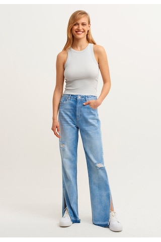 Mea Capio Kadın Açık Gri Fitilli T-shirt Halter Yaka Örme Atlet Açık Gri