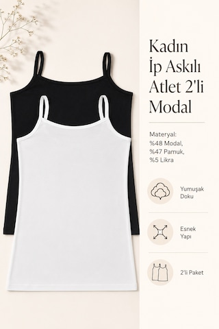 Nicoletta Kadın Atlet İp Askılı 2 Li Paket Siyah-beyaz Modal