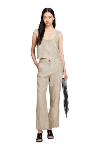 Sisley %100 Keten Çizgili Kare Yaka Askılı Bluz Kadın Siyah Bluz - 324p5nthlh015