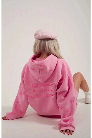 Blausee Wear Pembe Sevgililer Günü Oversize Rahat Kalıp Eye Crown Baskılı Kapüşonlu Sweatshirt Pembe