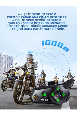 Wearfitpro D2-6x 1000m Mesafeli 6 Kanallı İntercom Bluetooth Motosiklet Kask Kulaklığı İntercom Kulaklık