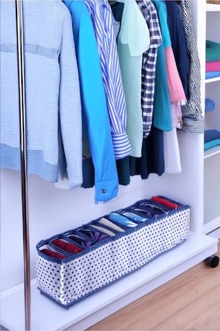 5 Adet 11 Bölmeli Large Puantiyeli Mavi Beyaz Çekmece Ve Dolap Içi Akordiyon Organizer Mavi