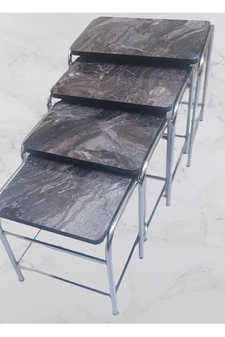 1448bng90221zigon Sehpa Demet Model Metal Nikelaj Ayak Açık Siyah Mermer Desen Tabla El Yapım
