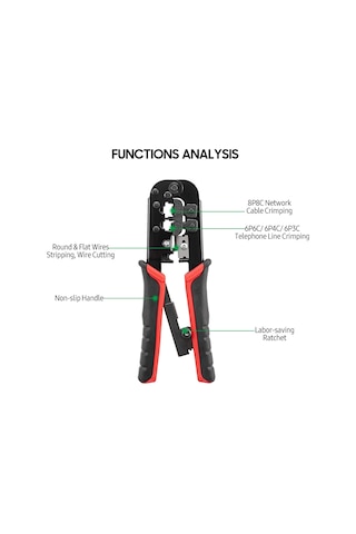 Gajeena Multifonksiyon Telsiz Pres Aleti: Kablolama, Kablop Kırma Ve Kesme - 8p/6p Ağ Ve Telefon Kabloları İçin - 7sq-568 Siyah+kırmızı