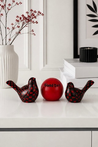 Good Day Dekoratif Kuş Biblo Seti 3 Lü Modern Siyah Kırmızı