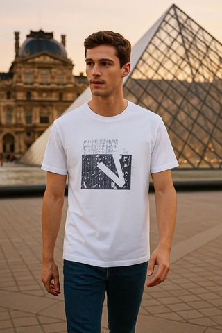 Erkek Rahat Kesim Bisiklet Yaka Baskı Detay T-shirt Çok Renkli