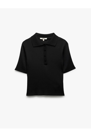 Koton Kısa Kollu Düğmeli Polo Yaka Triko Kazak Siyah 5sak90067ht Siyah