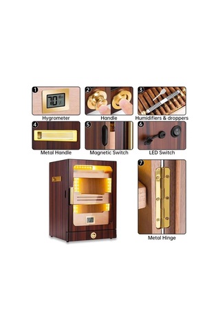 Cigarloong Camlı Işıklı Puro Kutusu Humidor Ceviz 200's Cigarspa Elektronik Nemlendirme