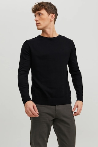 Jack & Jones Erkek Bisiklet Yaka Siyah Triko Kazak - 12208364 Siyah