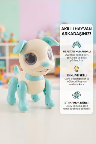 Eğitici Sesli Ve Işıklı 6 Fonksiyonlu Uzaktan Kumandalı 21 Cm Eğitici Akıllı Oyuncak Robot Köpek