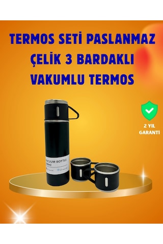 500 Ml Isı Korumalı Çelik Termos Ve Bardak Seti Silikon Tabanlı, Şık Ve Pratik Renkli
