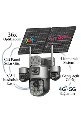 36x Optik Zoom 4 Kameralı Sim Kartlı Solar Kamera