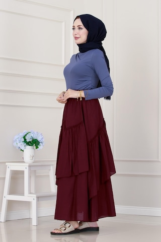 Sevitli Katlı Botto Vual Etek-bordo-5306 Bordo