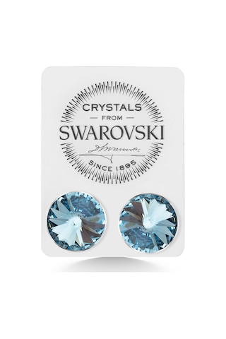 Union Swarovski Crystal Kadın Aquamarine Taşlı 12mm Çivili Gümüş Union Swarovski Crystal Kadın Aquamarine Taşlı 12mm Çivili Gümüş