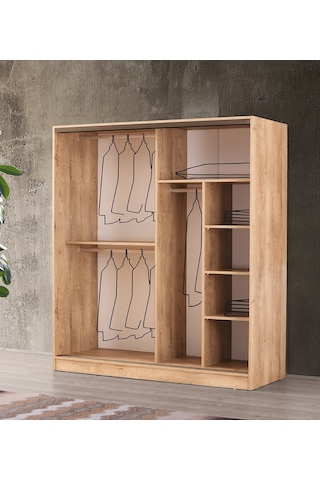 Beenal Venüs Sürgülü Gardırop 200 CM - Lefkas Ceviz-Beyaz