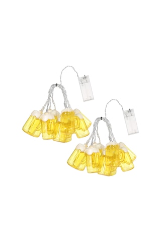 Skycity Sarı Bira Bardağı Şekilli Noel Led Işık Zinciri - 2 Metre 10 Işık, 2 Adet Paket - Aa Pil İle Çalışır Pil Dahil Değil Sarı