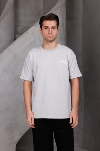 Erkek Baskılı Oversize Bisiklet Yaka 2 İki İplik Kompakt T-shirt Ekru