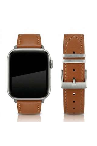 Goldoni Apple Watch Uyumlu İnce Taba Deri Kordon Metal Köprülü