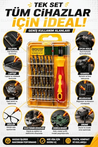 31 Parça Hassas Tornavida Seti Manyetik Uçlu Telefon Laptop Tablet Saat Kamera Gözlük Elektronik Tam