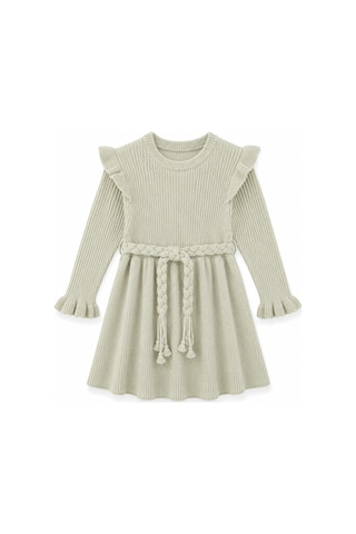 Babyhola %100 Organik Triko Kız Bebek Çocuk Kemerli Elbise 32125 Mint Yeşil