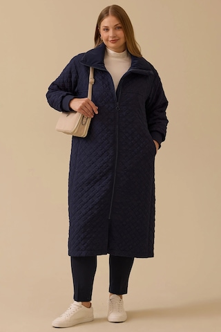Galaxi Kadın Büyük Beden Kapitone Fermuarlı Pardesü 4002 Lacivert Lacivert