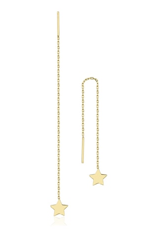 Fiyonk Kuyumculuk 14 Ayar Altın Yıldız Detaylı Zincirli Küpe 001