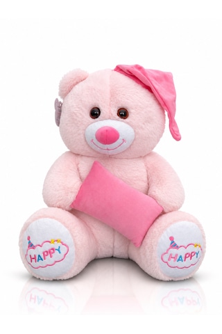Ayıcık Şapkalı Ve Yastıklı Seri Peluş Ayıcık 60cm - Hediyelik Peluş Oyuncak 046 - Pembe