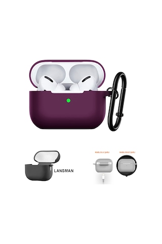 Airpods Pro 2 Uyumlu Premium Lansman Kılıf Kadife İç Astarlı Darbe Emici Silikon Soo-156 Mor