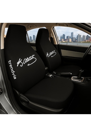 Atatürk İmzalı Siyah Servis Kılıfı Penye Oto Koltuk Kılıfı Yıkanabilir, Ön Arka Koltuk Kılıfı Seti