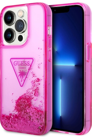 Apple Uyumlu iPhone 14 Pro Kılıf Guess Transparan Sıvılı Simli Dizayn Kapak