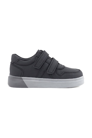 Rakerplus Hakiki Deri Siyah Cilt Gri Tabanlı Cırtlı Erkek Çocuk Sneaker Siyah