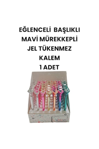 Eğlenceli Başlıklı İnce Uçlu Jel Tükenmez Kalem Mavi Mürekkep 2