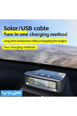Xuweiwei Siyah Ynf Solar Usb Tpms 4 Sensörlü Lastik Basınç Ve Sıcaklık Monitörü Çift Şarj Titreşim Uyarısı Tüm Araçlar İçin