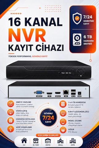 16 Kanal Nvr Dvr Kayıt Cihazı Xmeye Yazılım