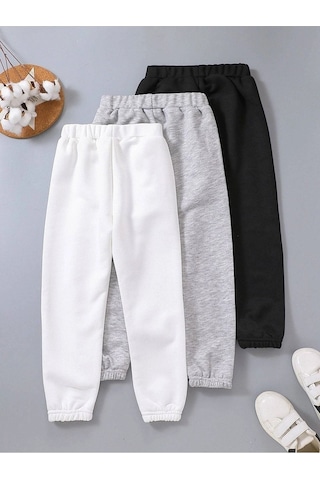 3'lü California Eşofman Altı Jogger - Beyaz Gri Siyah Lastik Paça Yüksel Bel Beyaz Gri Siyah