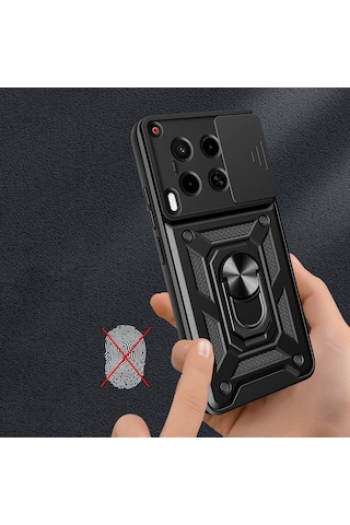 Nourthkiingdom Tecno Camon 30 Kılıf Magnetik Standlı Kamera Korumalı Nrtk Sürgülü Vega Kapak-siyah Siyah