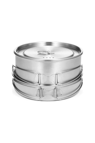 Createtech Kamp Tava Tencere Taşıma Seti Paslanmaz Katlanır Gümüş File Çelik Çanta 2'li Gümüş