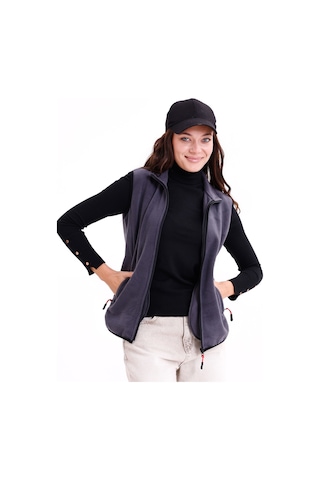 Monox Kadın Slim Fit Tam Fermuarlı Polar Yelek Füme